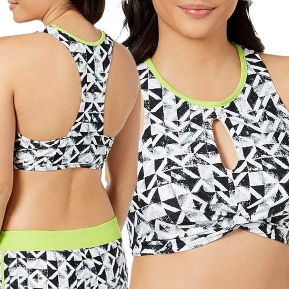 Go by Gossip High-Neck Keyhole Front Geometric Print Racerback Bikini Top - Picture 8 of 9